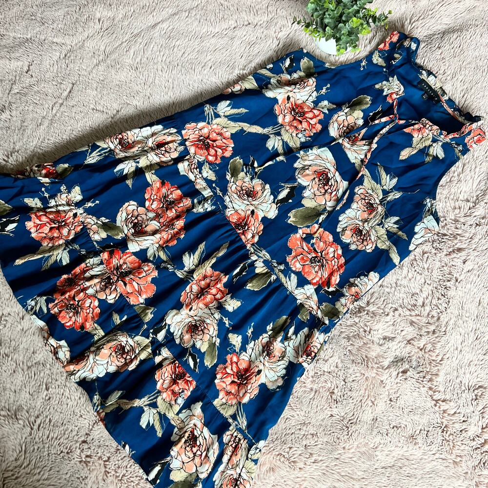 Sanctuary Navy Blue Floral-Print Tie Front Tassel Sleeveless Dress Size: XS